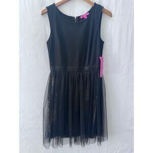 NWT Betsey‎ Johnson Golden Skirt Sequin Black Mesh Dress Women's Size 10 Tulle